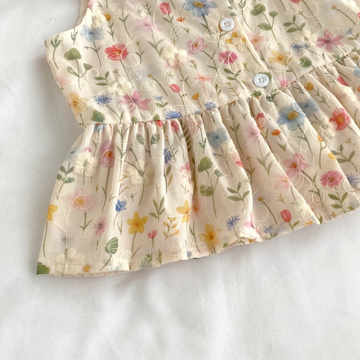 Humor Bear Kinder-Sommer-Set: Schulterfreie Blumenweste, Spitzenhose, Weite Hose, Zweiteiliges Set, Freizeitkleidung für Mädchen – Detail 5