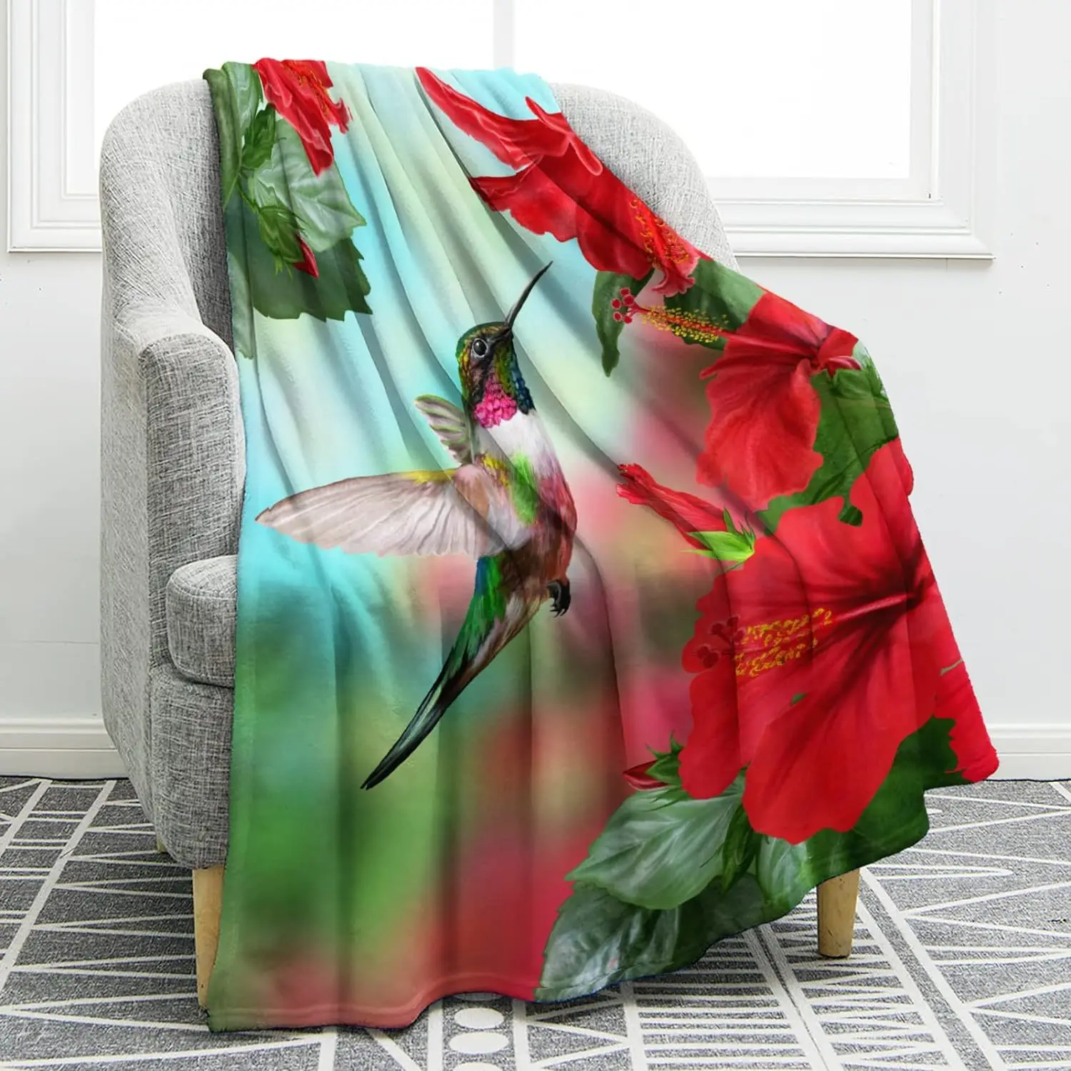 Hummingbird flower blanket as a gift for women, children, girls, mothers, wives, birthdays, Mother's Day gifts