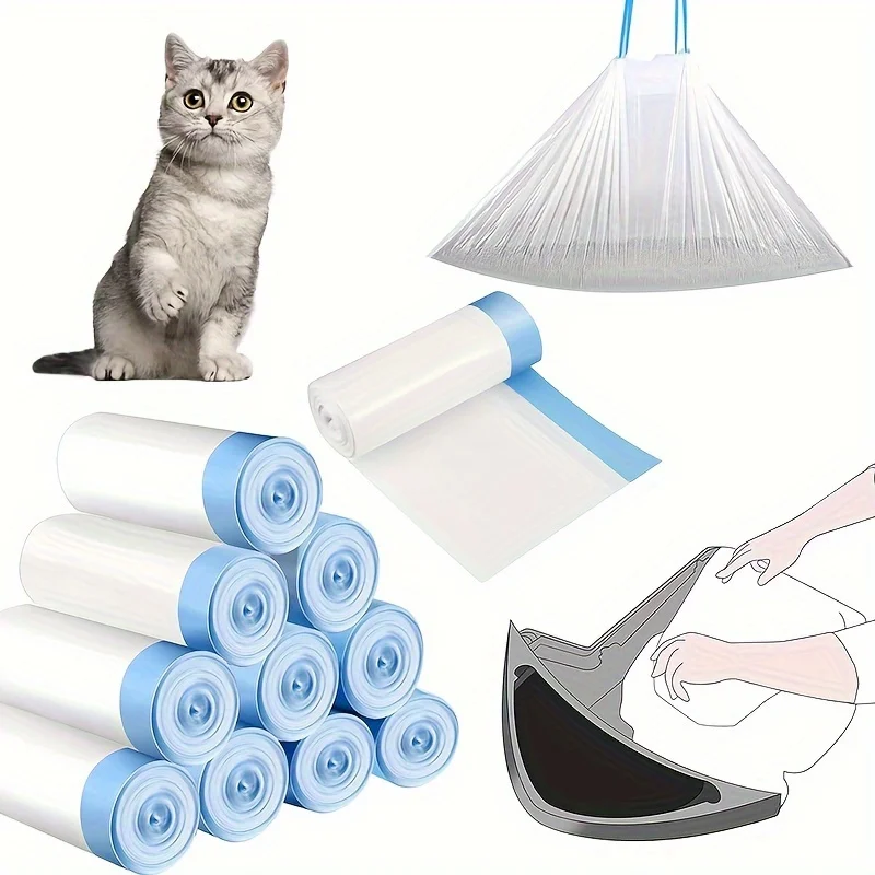 

10 Rolls Portable Cat Litter Box Garbage Disposal Bags Pet Poop Bags Easy Cleanup Odor Control for Self-Cleaning Litter Boxes