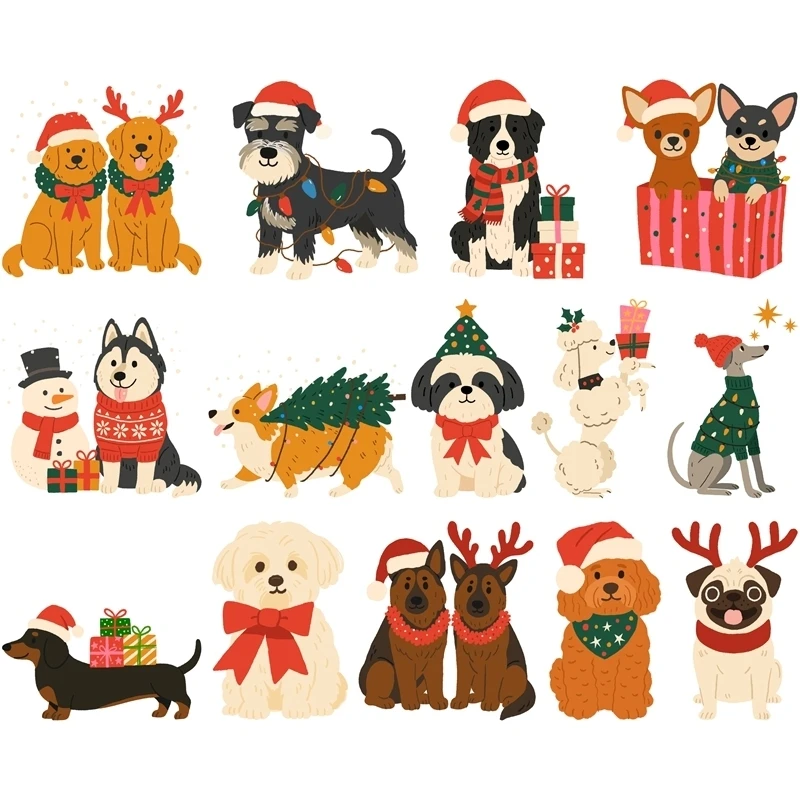 25 سنتيمتر الكرتون عيد الميلاد الكلب ملصقات نقل الحرارة DTF الحديد على نقل بقع للأطفال الكبار الملابس الديكور #1