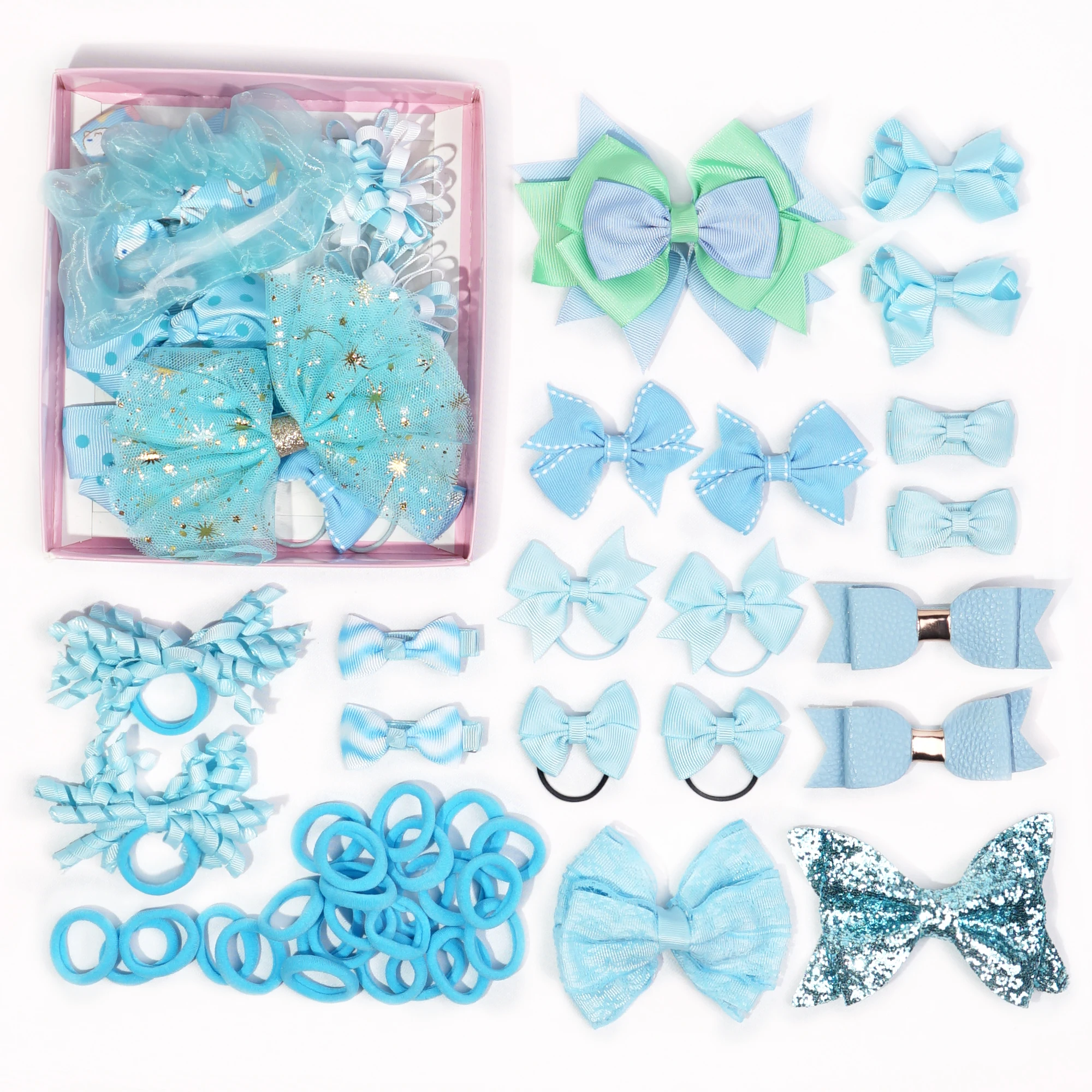 50Pcs Baby Girls Hair Accessories Set Hair clips Hair Tie Set Elastic Hairbands Flower Hair Clip Ponytail Holders for Kids