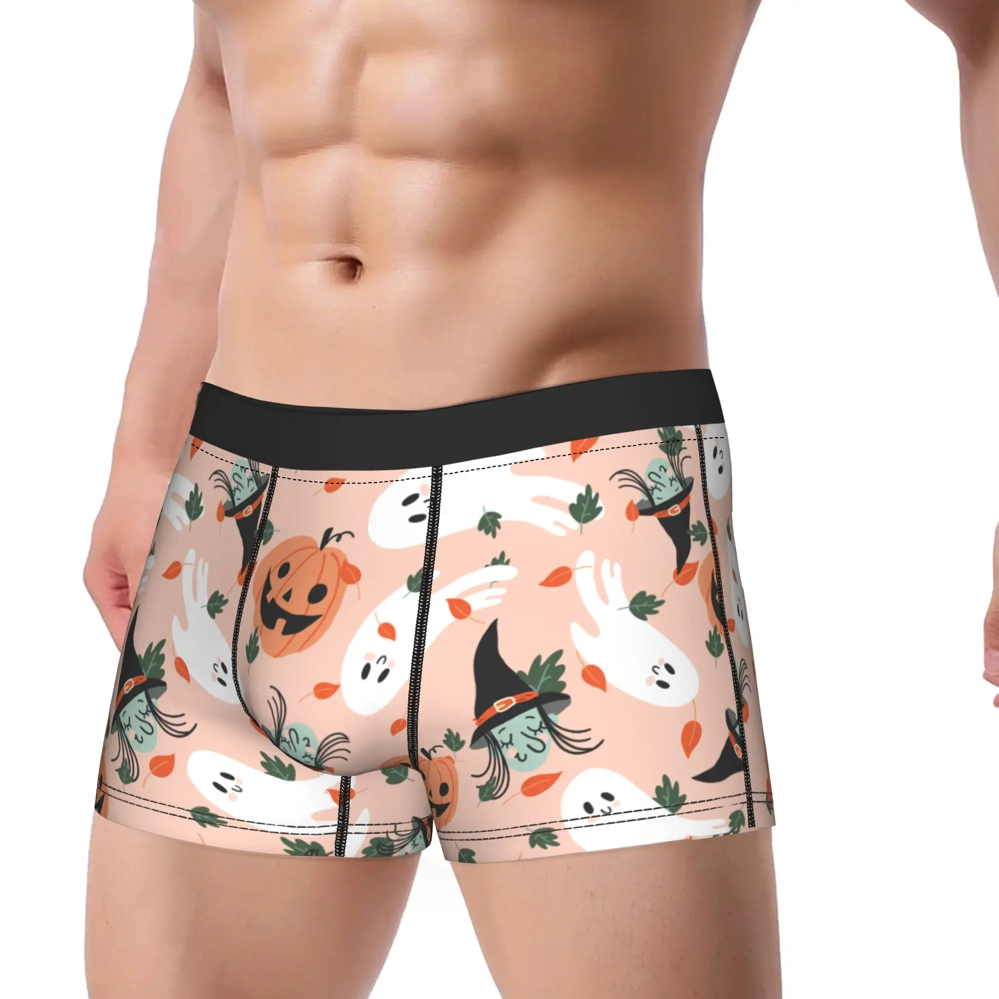 Men Halloween Boxer Briefs Shorts Panties Breathable Underwear Pumpkin Ghost Witch Cartoon Male Humor Plus Size Underpants