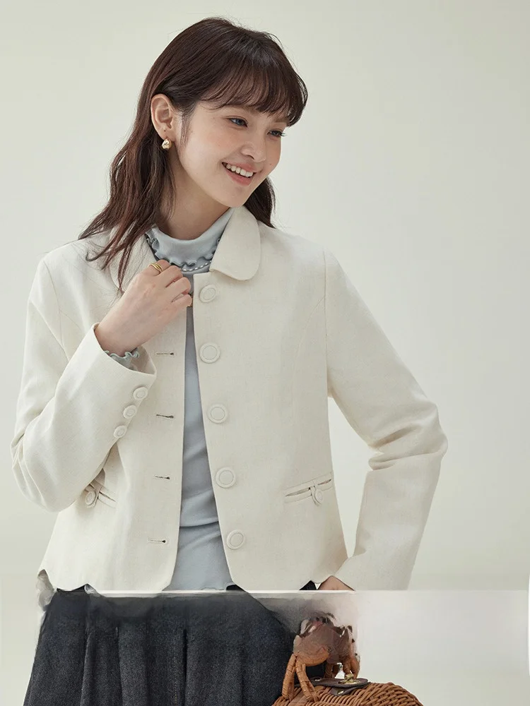 

AMUU Оригинальный ort Pure Color Long Sve Женский Jaet с волнистым подолом на одной пуговице, осенний новый свободный крой для поездок на работу и ветер