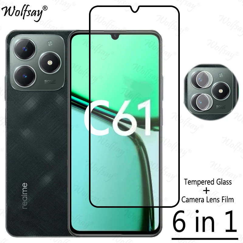 Full Cover Glue Tempered Glass For Realme C61 Screen Protector For Realme C61 Global Camera Glass For Realme C61 Glass 6.74 inch