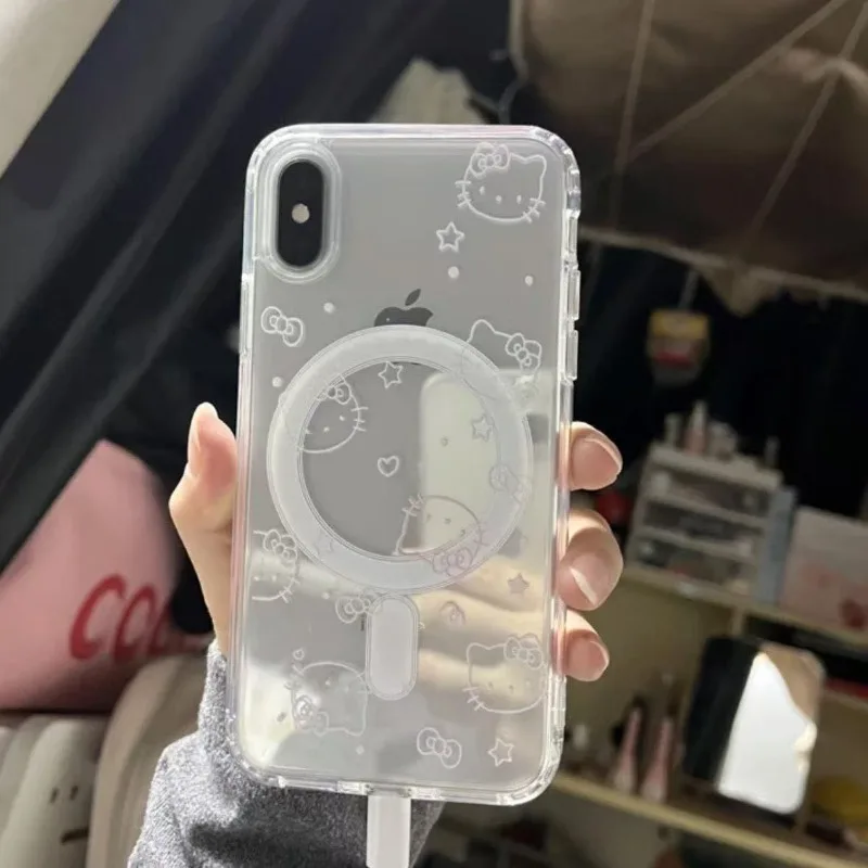

Luxury Matte Hello Kitty BowKnot Magsafe Wireless Charger Case For iPhone 16 15 14 Pro Max 11 12 13 16E XS XR Clear Phone Cover
