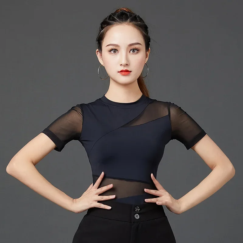 New Mesh top Latin Women Dance Practice Clothes Ballroom Latin Dance Professional Modern Dance National Standard Training Shirt