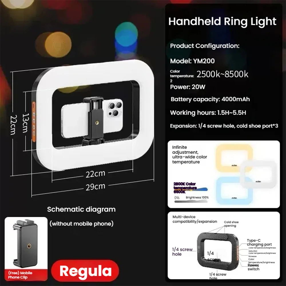 ملء ضوء صورة شخصية البث المباشر التصوير الفوتوغرافي ضوء ثلاثة ألوان يعتم قابلة للشحن المحمولة حلقة LED أضواء كاميرا سطح المكتب مصباح