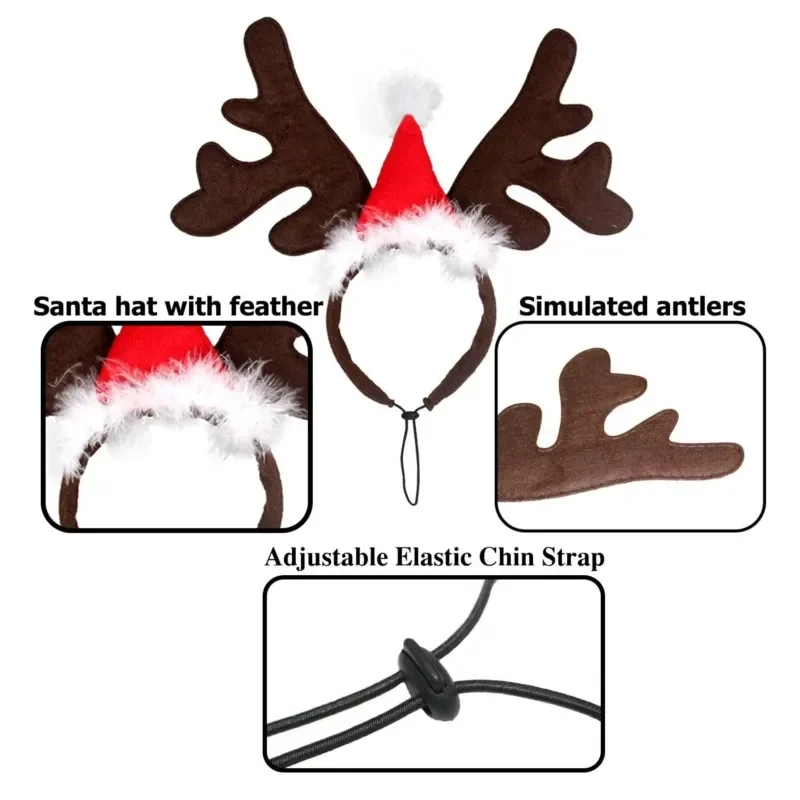 Christmas Dog Supplies Elk Reindeer Antlers Headband Santa Hat Pet Christmas Cool Dog Costume Cute Headwear Accessories