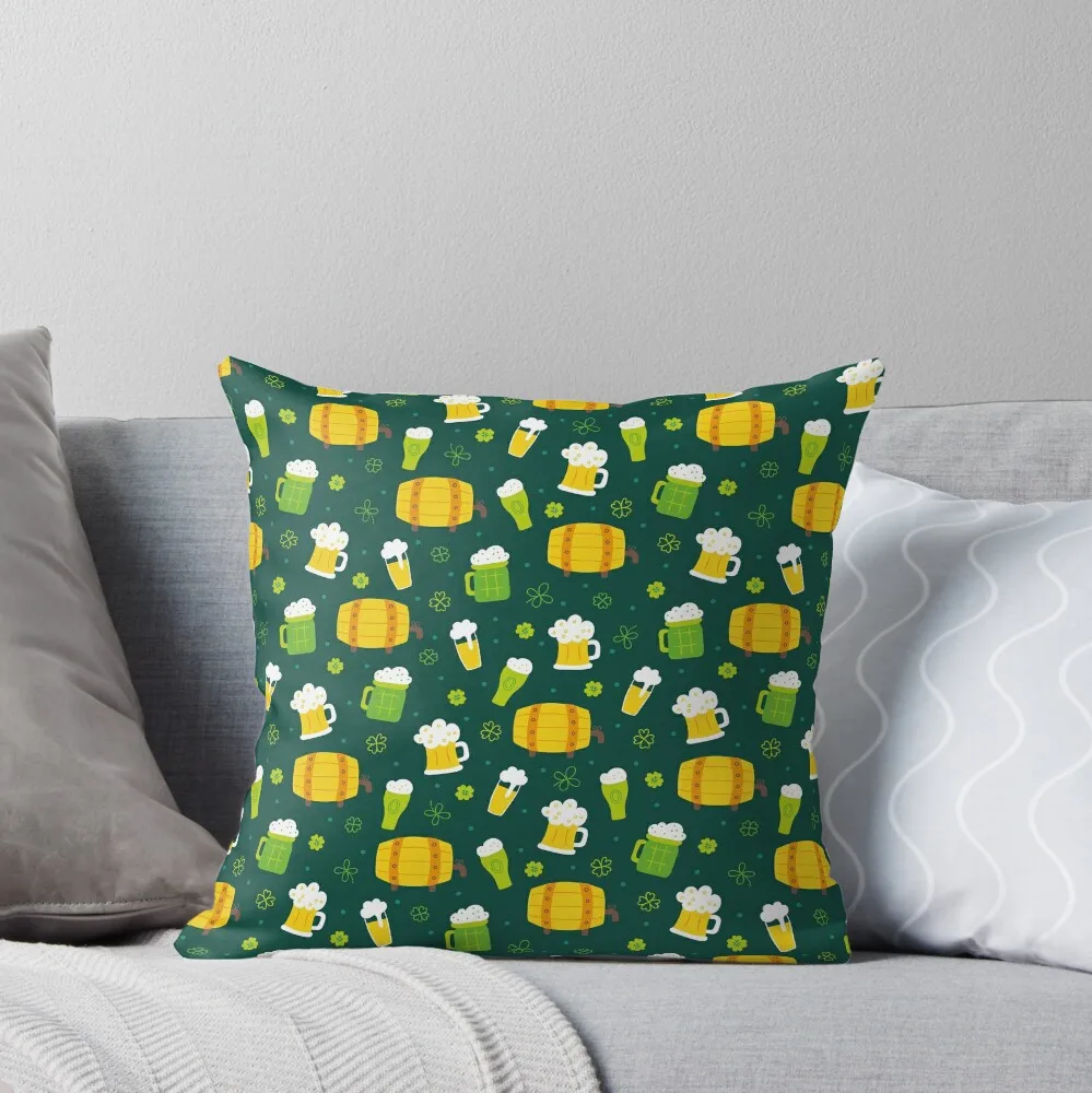 St Patricks Day Pattern Seamless shamrock beer green drink Cushion Cover Decorations Pillow Case Cover for Home Printed