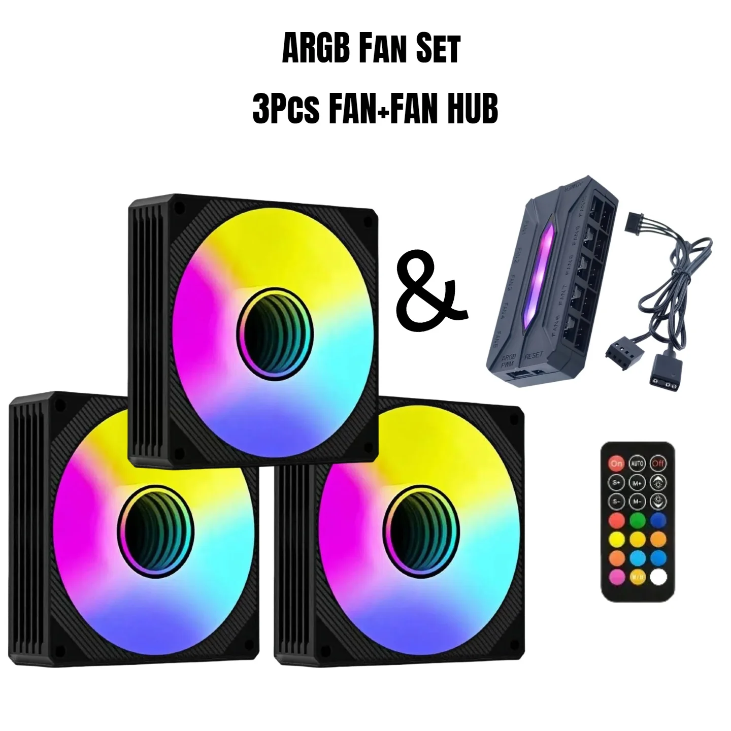 

CX FUTRUE Cooling fan kit - 3 9-centimeter fans with fan hub. Supports ARGB + PWM forward fan blades. Does not include battery.