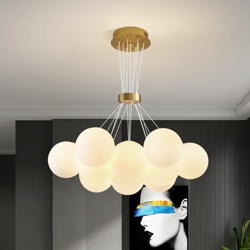 Nordic LED Planet Glass Ball Pendant Lamp Lunar Moon Shape Chandelier Hanging Light for Living Room Bedroom Sleep Room Decor
