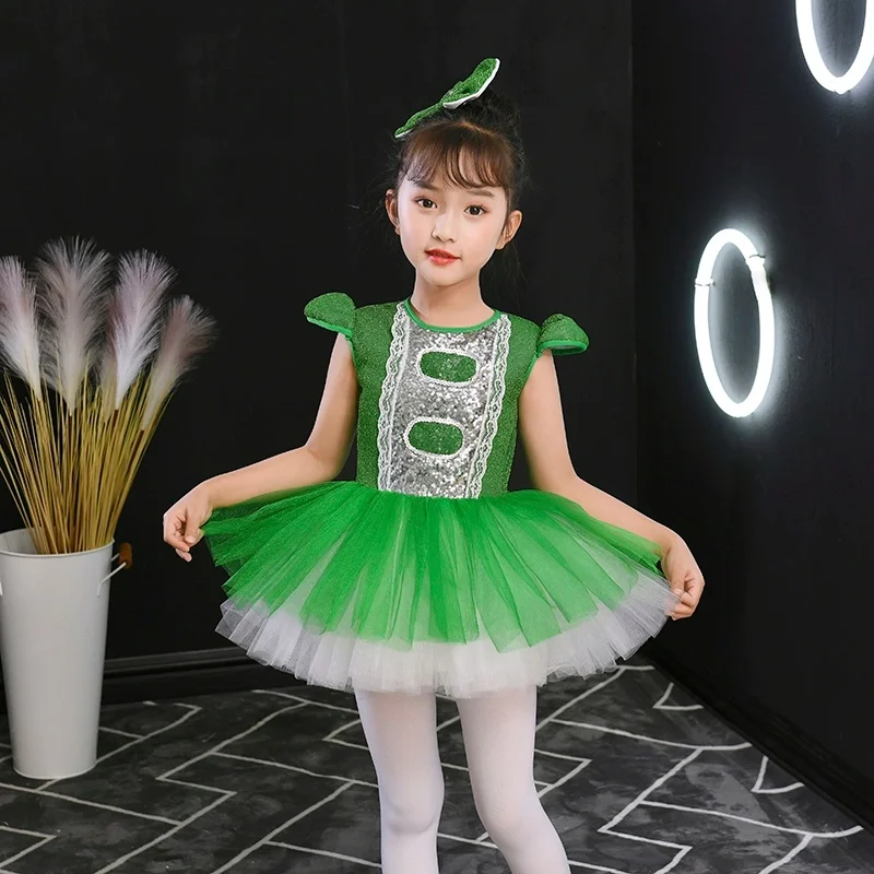 

Sequin TuTu Dance Dress Girls Contemporary Freestyle Modern Dance Costume Girls Children Kids Stage Wear Festival Celebration