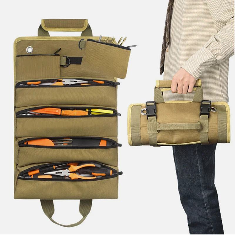 Lightweight Roll Up Tool Bag Oxford Cloth Tool Roll Organizer Heavy Duty Tool Roll Up Bag Large Wrench Pouch