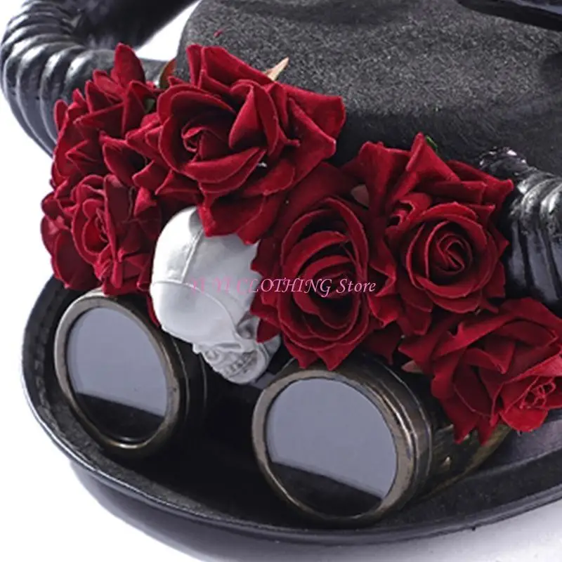 N5KF Steampunk Top Hat For Men With Goggles Gothic Halloween Gay Top Hat Hat