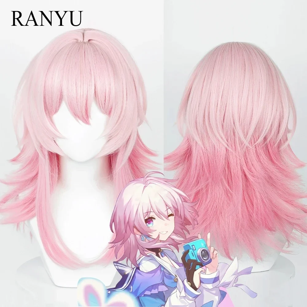 Women And Men Wig Long Synthetic Straight Pink Gradient Ombre Game Cosplay Hair Wig For Party