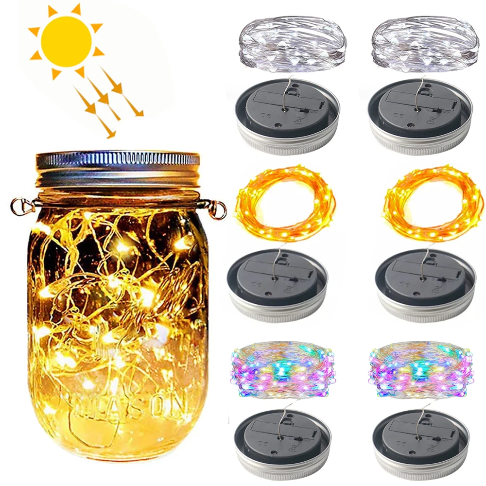 Mason Jar Lid Fairy Light Solar Power Waterproof Decorative DIY Jar, Bottle Light  Garden Decor Christmas Lights Wedding Decor