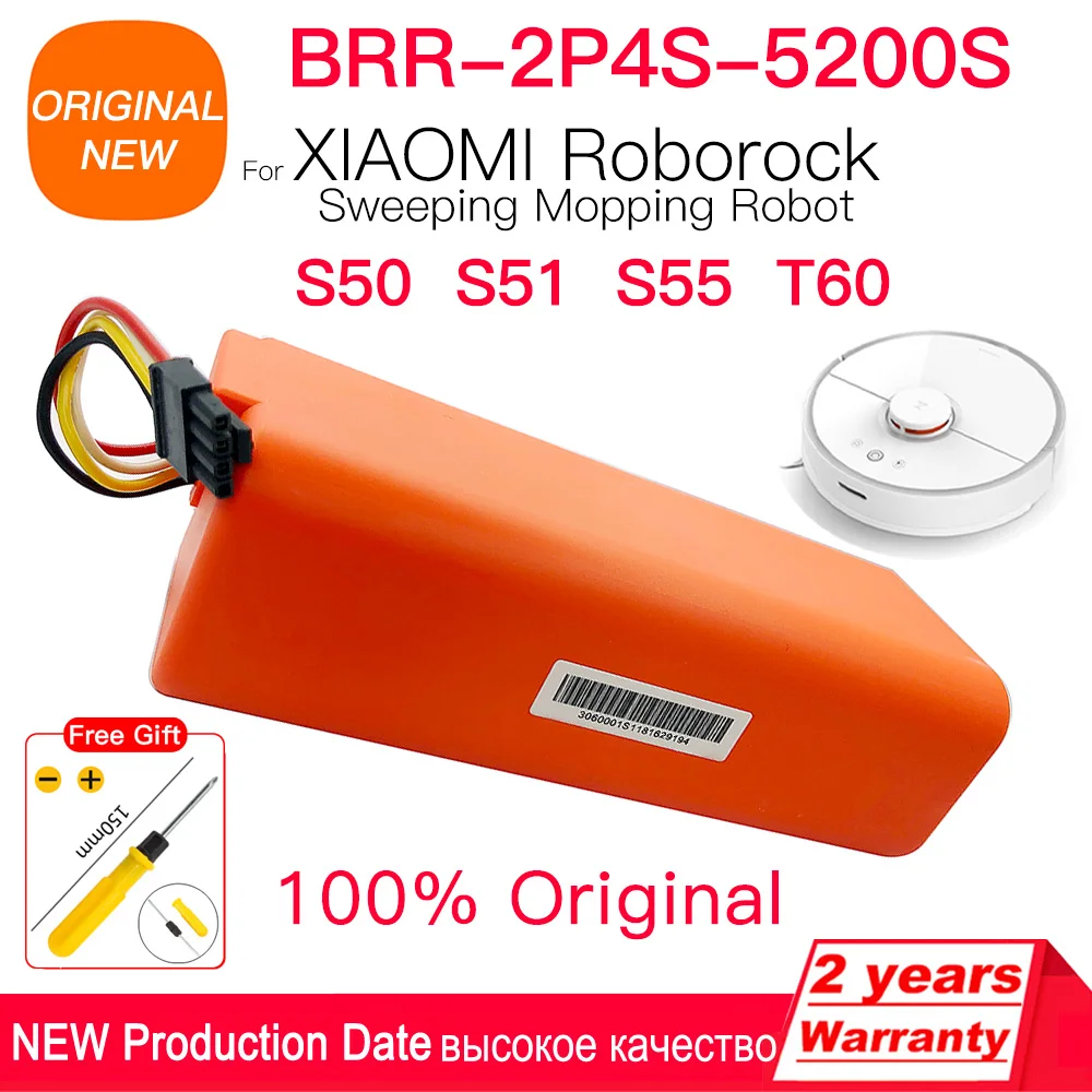 BRR-2P4S-5200S เดิมสำหรับ Xiaomi Mijia roborock หุ่นยนต์ทำความสะอาด T61 S51 S50เปลี่ยนแบตเตอรี่ SKV4022GL