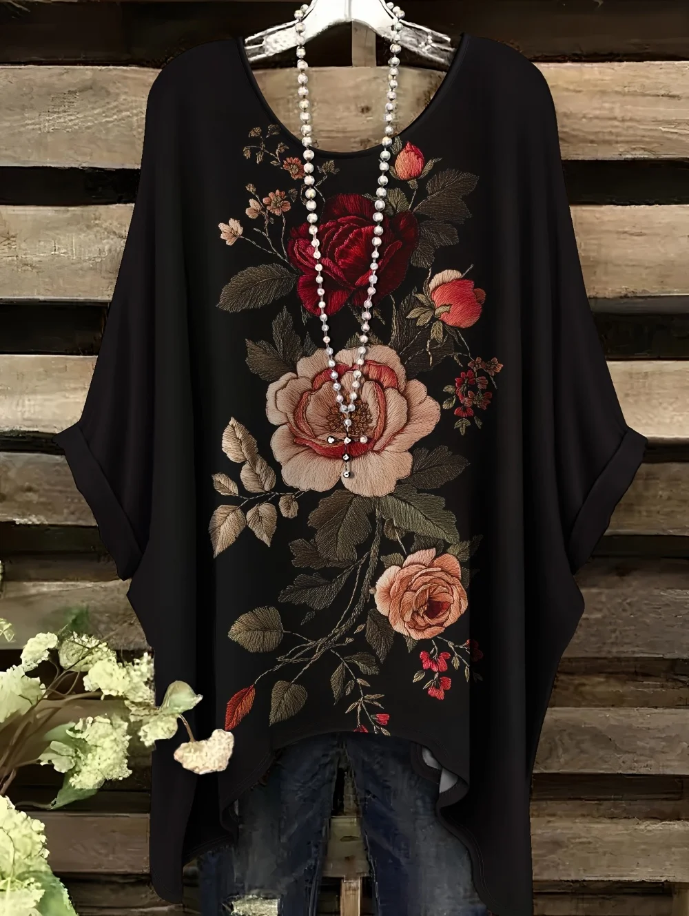 Festive Holly Berry Oversized Blouse. S747d9ab2d1694105b280db844b95a271T
