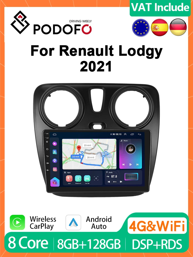 Podofo 4G CarPlay Android Car Radio For Renault Lodgy 2021 Multimedia Player GPS Stereo 2din Head Unit 13.1