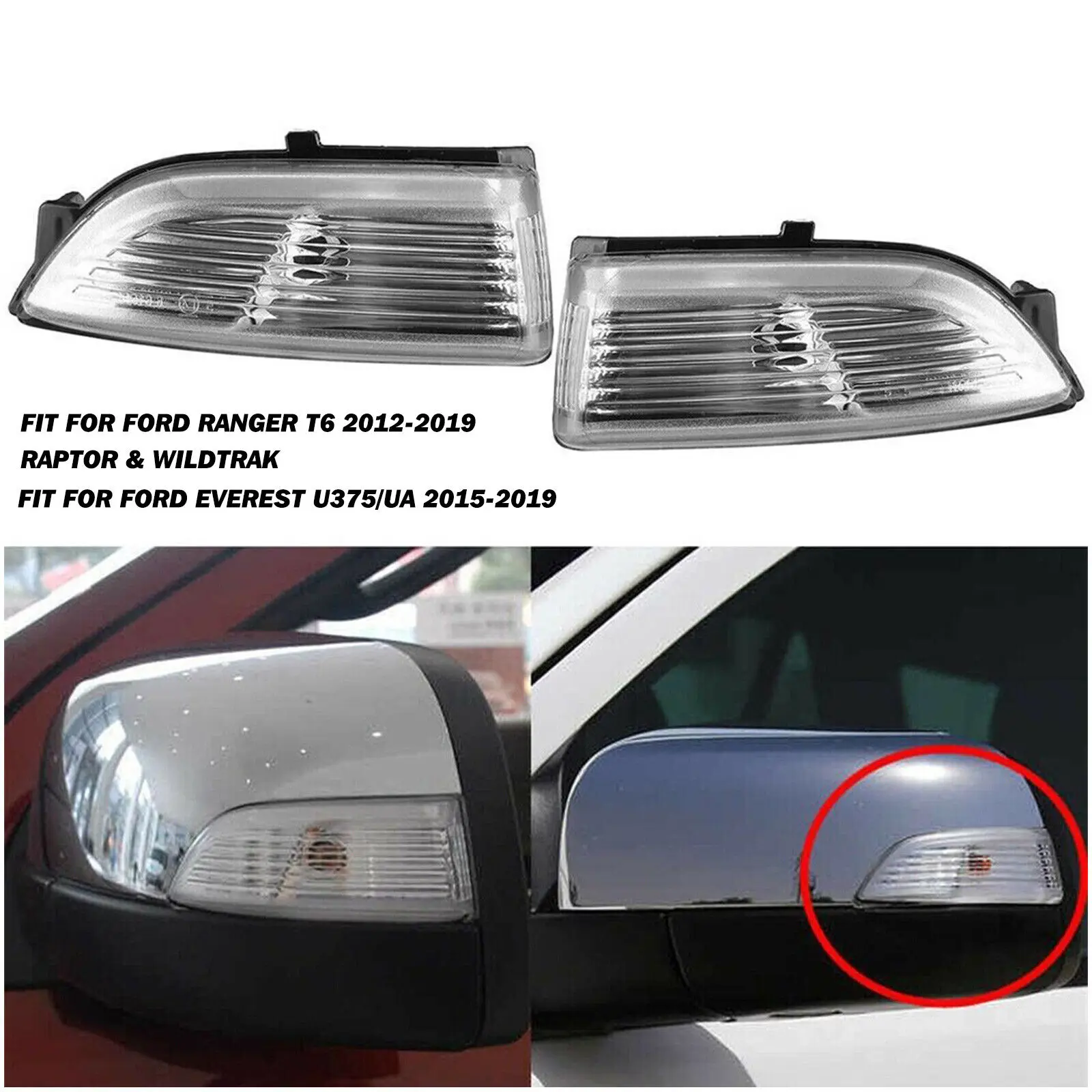 

1 Pair Side Mirror Wing Mirror Light Lamp Cover AB39 13A356 AA For Mazda Bt50 2012-2015 For Ford -Ranger Pickup 2012-2018