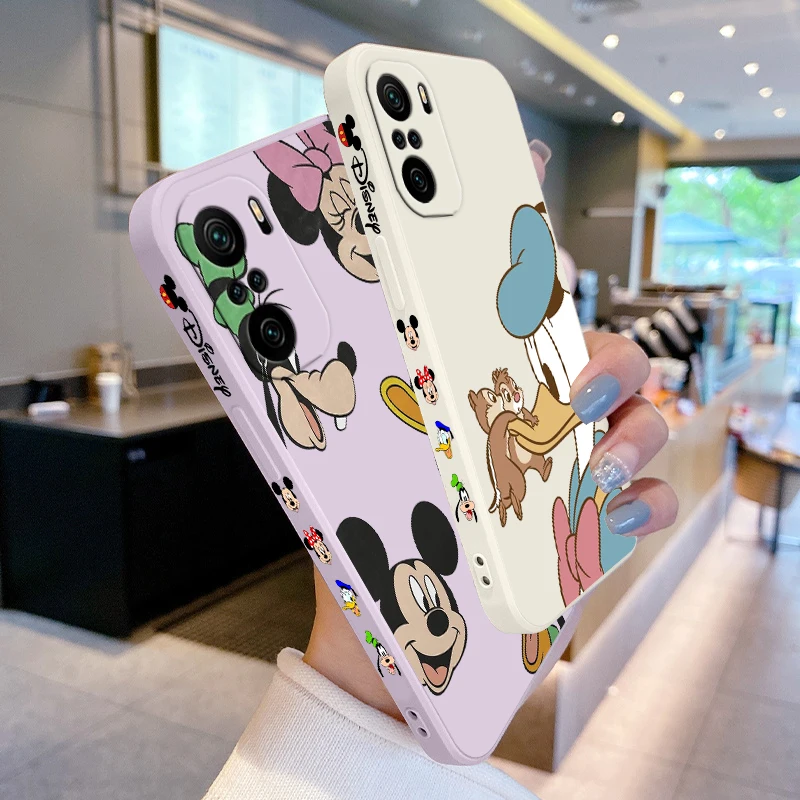 Mickey Mouse And Donald Duck For Xiaomi Redmi Note 13 12 12Pro 11 11S 11T 10S 10 Pro Plus 5G Liquid Left Rope Phone Case