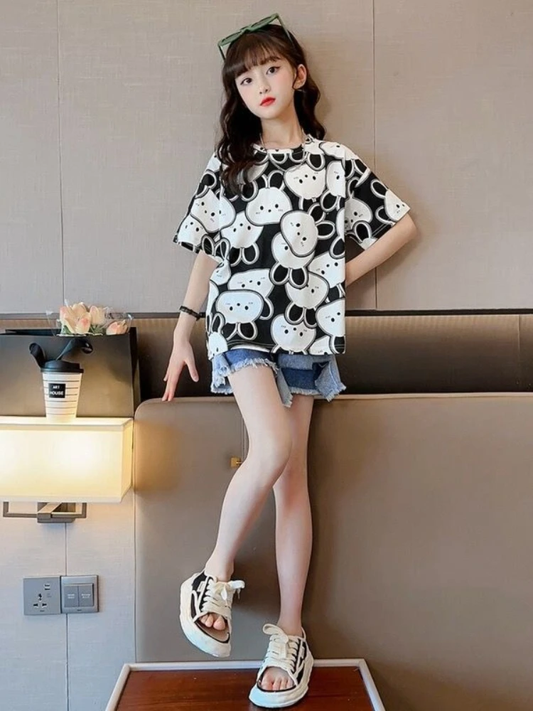 Cool Touch Girls Summer T-Shirt 2026 New Arrival Kids Cartoon Print Lightweight Short Sleeve Casual Top for Children Trendy Tee​