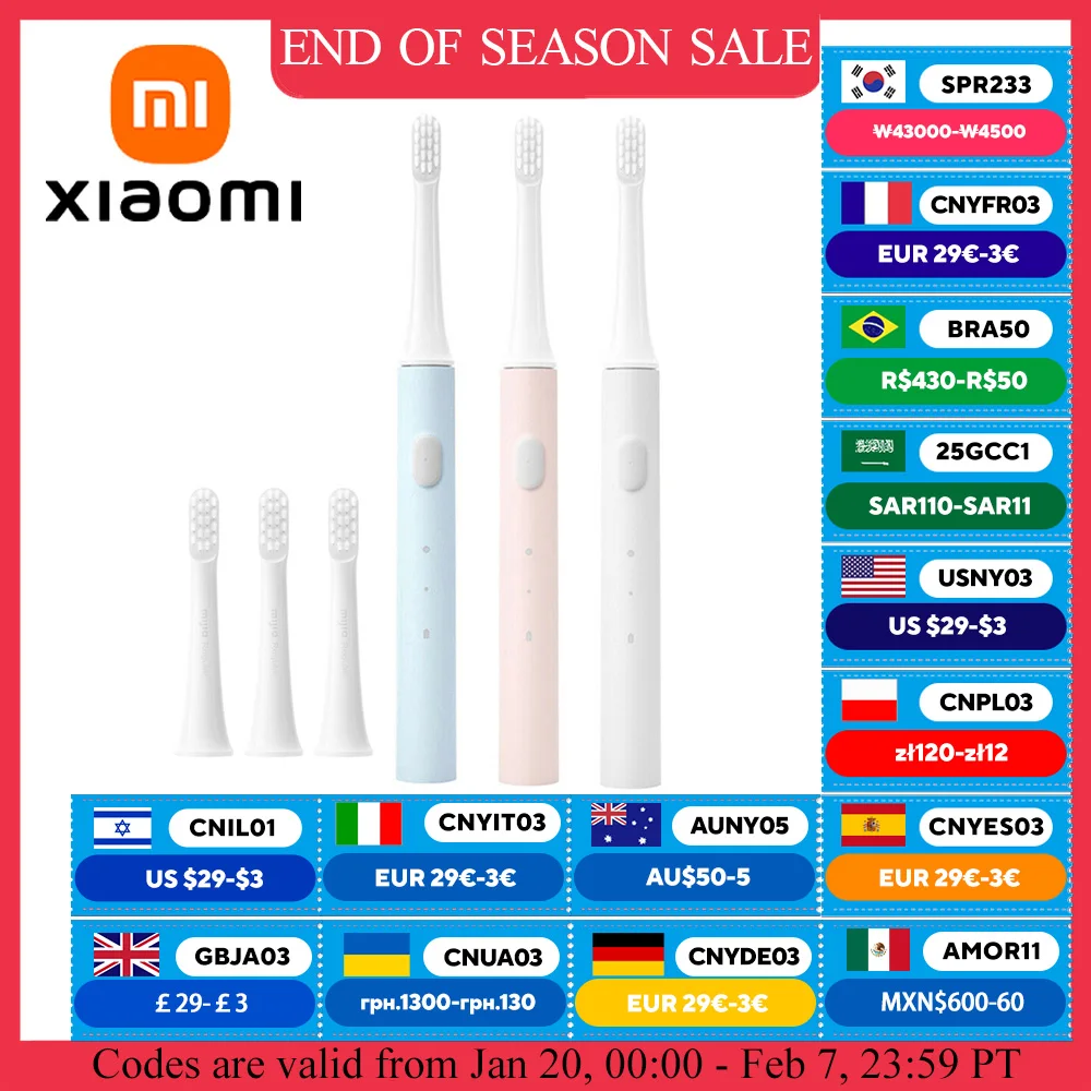 XIAOMI Mijia T100 Sonic Electric Toothbrush Mi Smart Tooth Brush Colorful USB Rechargeable IPX7 Waterproof For Toothbrushes head