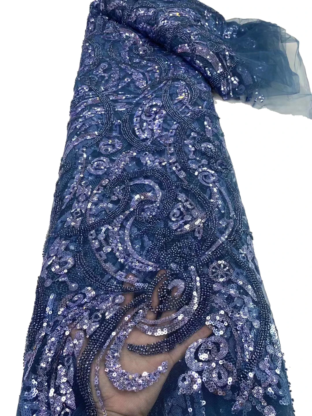 

2024 Premium Heavy Industries Bead Tube Fine Flower Tulle Lace, African Style Sequins Fashion Party Evening Dress/5yards