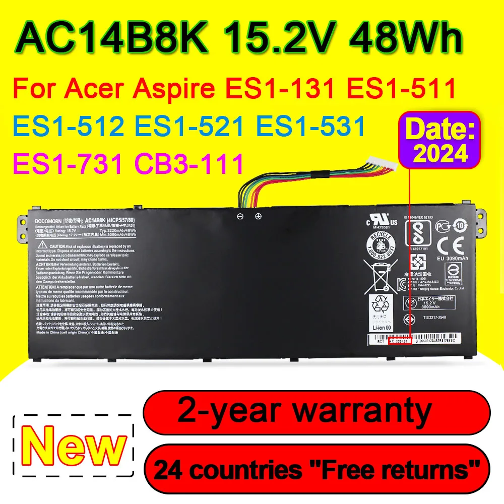 AC14B8K For Acer Aspire ES1-131 ES1-511 ES1-512 ES1-521 ES1-531 ES1-731 Chromebook 11 13 15 CB3-111 Laptop Battery 48Wh 15.2V