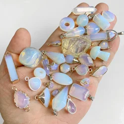 Synthesis Natural Semi Precious Stone Pendant Charm Connector Drop White Opal Accessories For Making Necklaces Bracelets Earring