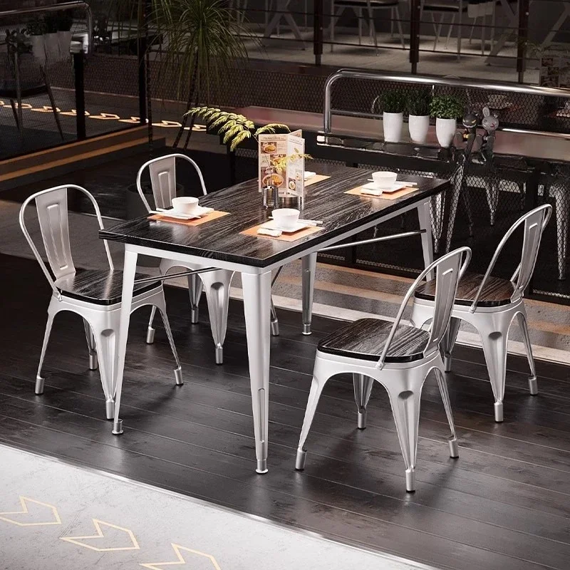 Industrial style dining table and chair combination, American retro wrought iron leisure chair