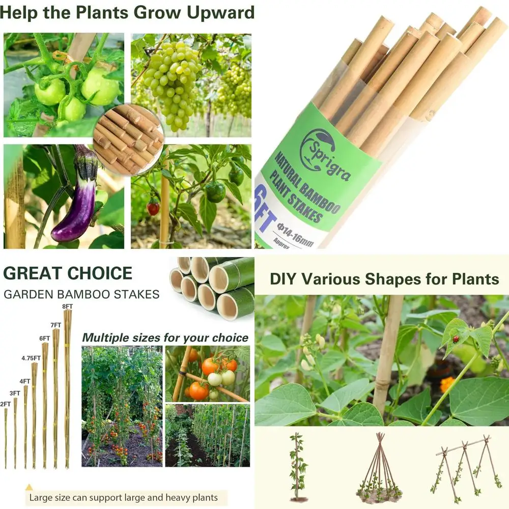 

20pcs Bamboo Stakes 6 Feet, 6FT Garden Stakes Multi-Purpose, 5/8" Dia Plant Stakes for Tomatoes, Beans, Cucumbers, Peppers, Pott