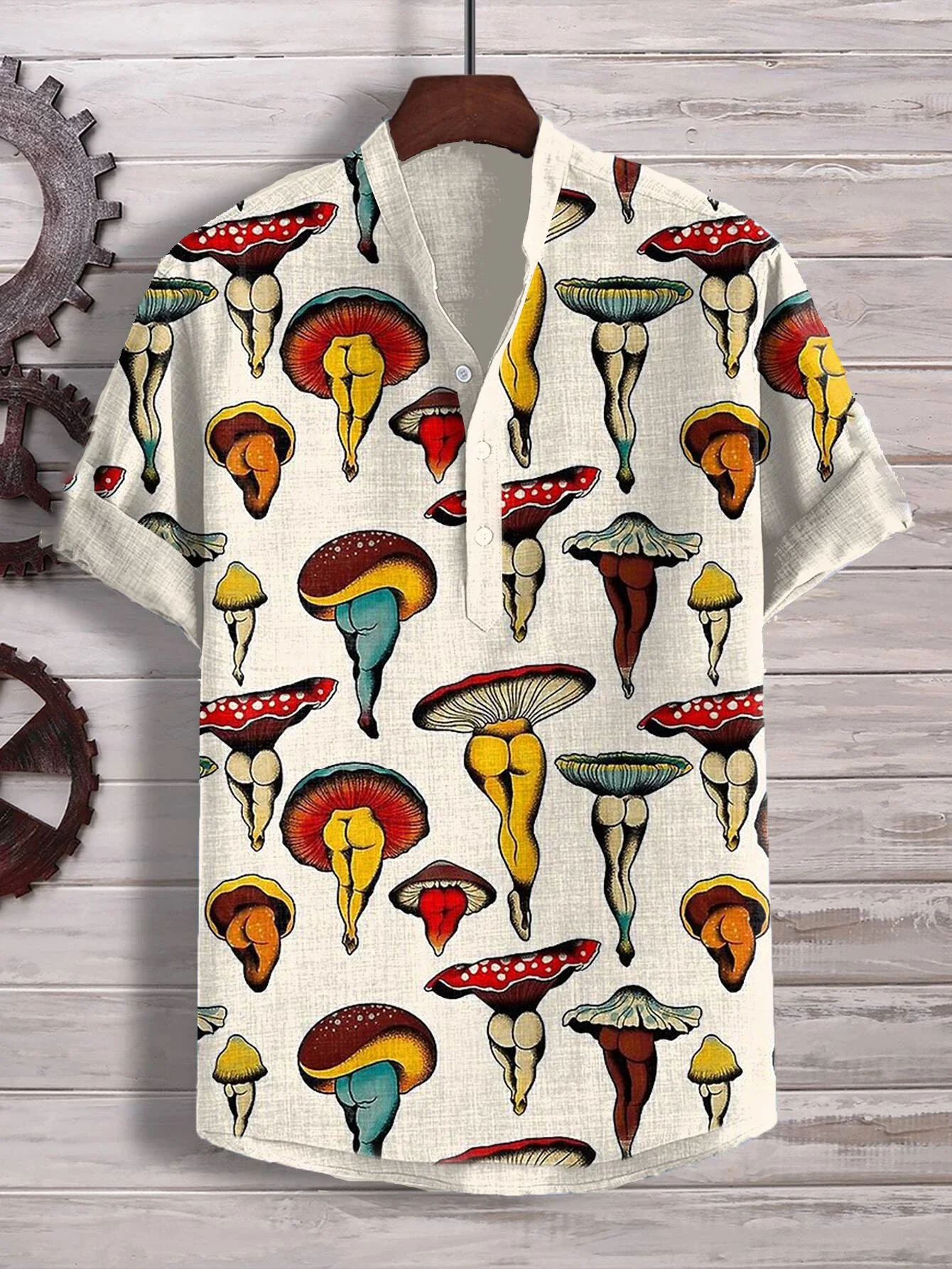 

Men's shirt Hawaiian art print sexy mushroom 3D digital print casual loose short-sleeved three-breasted shirt