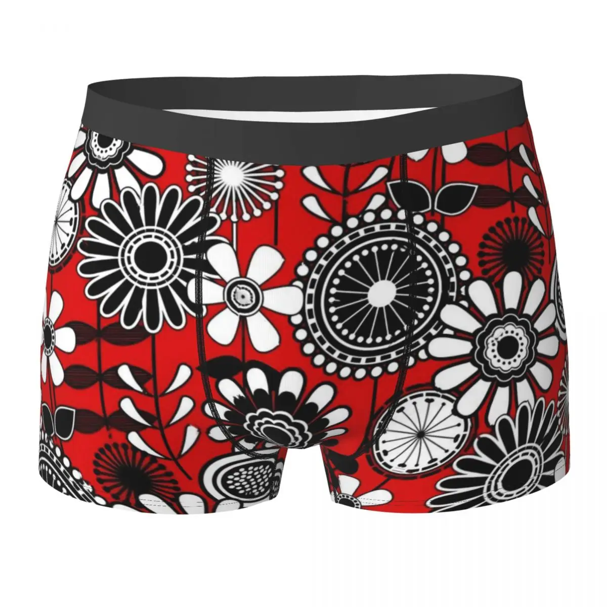 Retro Flower Power Underwear Red Black Custom Boxershorts High Quality Men Panties Elastic Shorts Briefs Birthday Gift