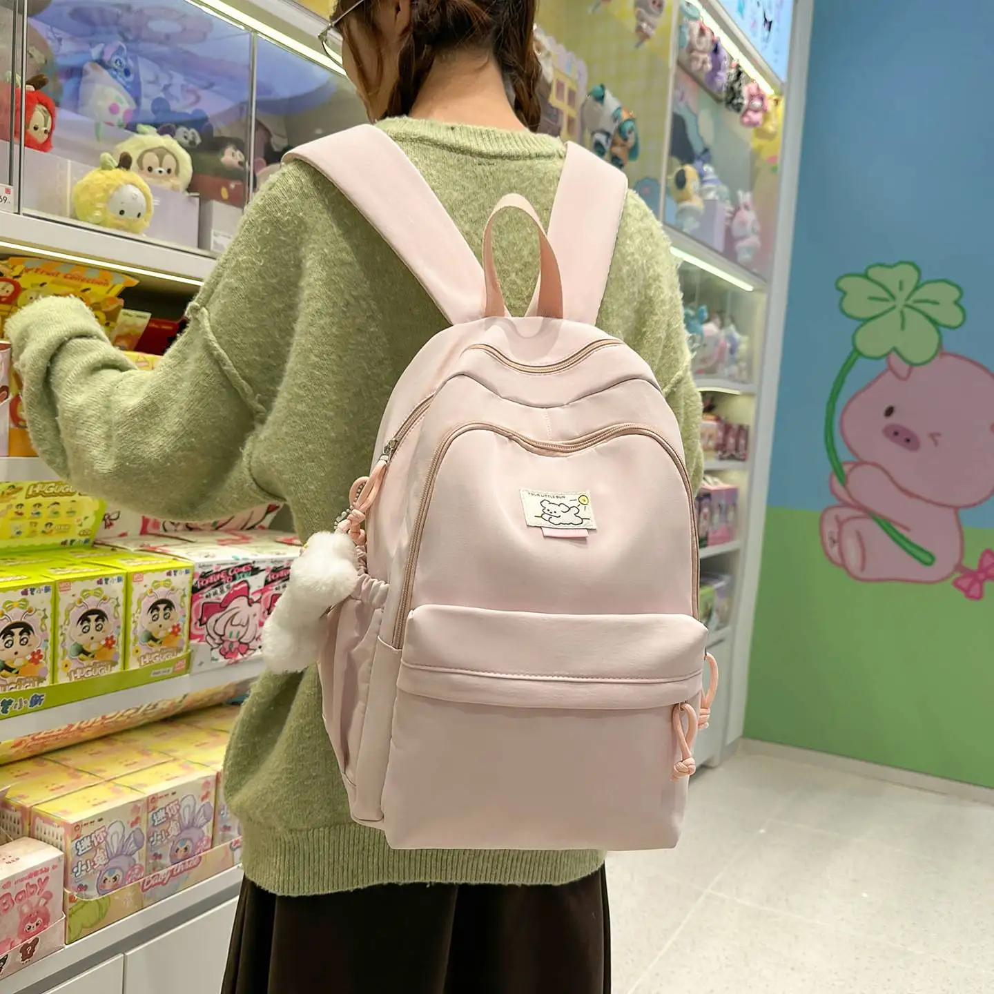 大容量学生リュック-レディース-カレッジスタイル-高校生-中学生-シンプル-ダブルショルダー-かわいい-多機能リュック