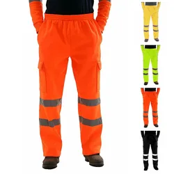 Men's Safety Sweat Pant Hi Vis Trousers High Visibility Bottoms Workwear Reflective Tape Safety Pants Multi-Pockets Work Trouser