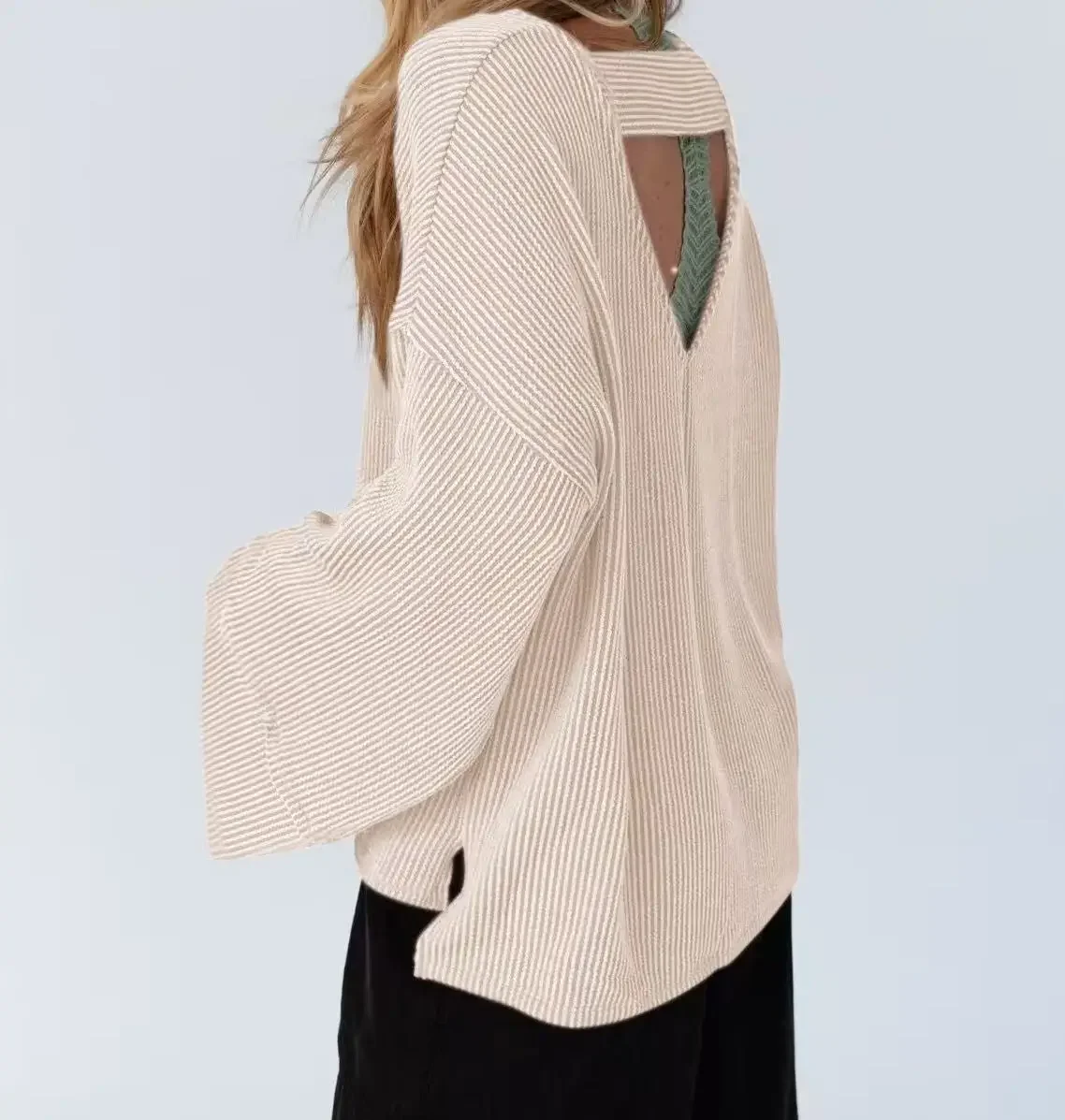 Fmxires Women's Knitted Top Waffle Shoulder 2025 New Autumn Amazon Europe and America Cross Border Women's Regular Top