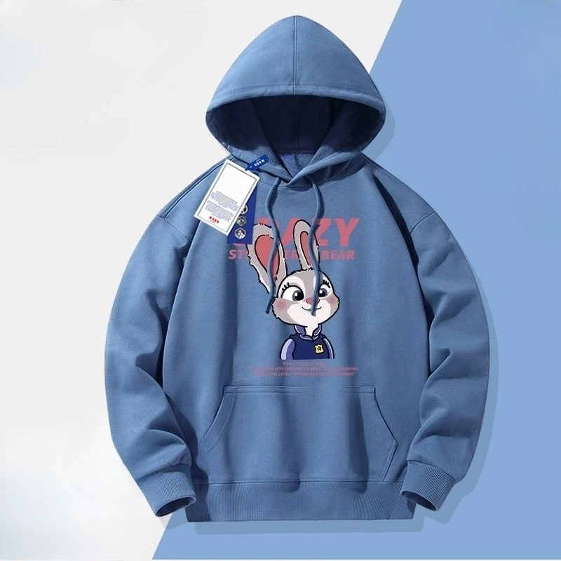 Bluza Disney Zootopia Judy Hopps Nick Wilde kreatywny wysokiej jakości nadruk anime kreskówka dla par casualowa pogrubiona bluza z kapturem