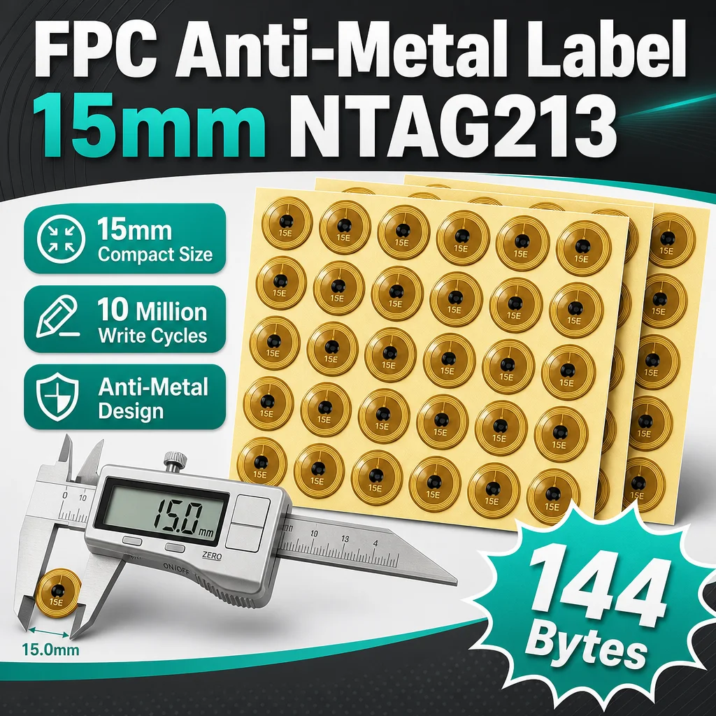 Size 15mm NTAG213 13.56MHz NFC Stickers Self-Adhesive RFID Tags Programmable Smart Device Authentication Tracking Labels