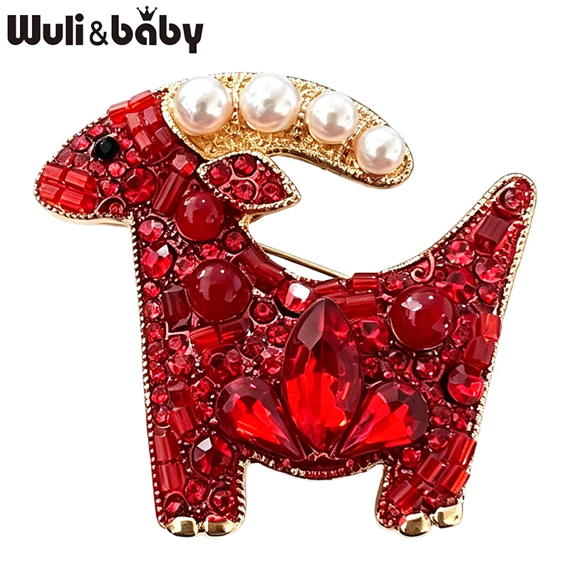 Wuli&baby Handmade Goat Brooches For Women Unisex 2-color Crystal Pearl Sheep Zodiac Animal Brooch Pins New Year Fashion Gifts