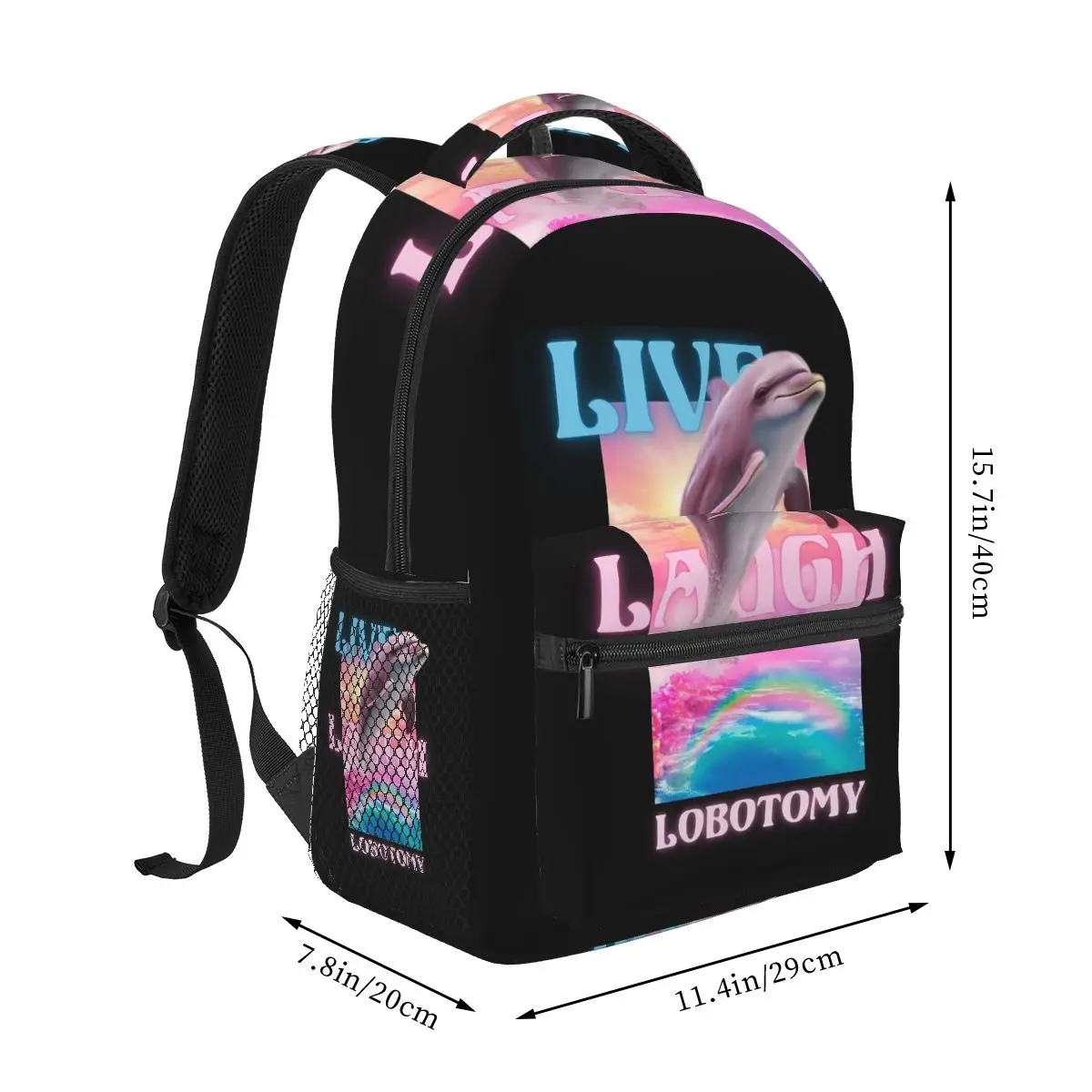 Live Laugh Lobotomy Dolphin Meme Backpack Hot Sale Daypack Boys Girls BookBag School Bag Shoulder Bags for Men Women