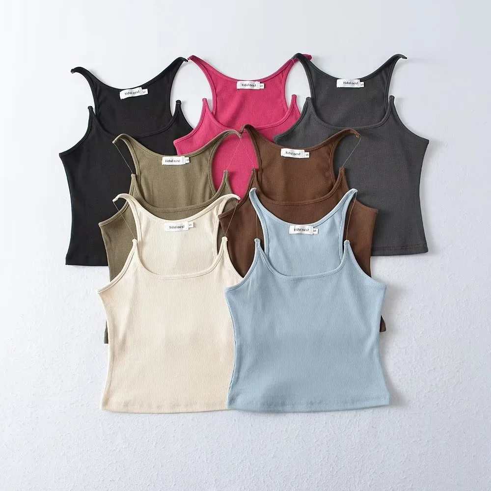 Women Ribbed Invisible Strap Tank Top Cropped Camis