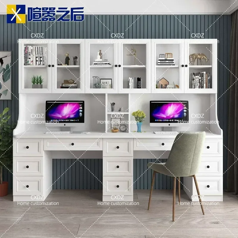 Simple Double Desktop Computer Desk Home Assembly Student Desk Cabinet Integrated Workstation