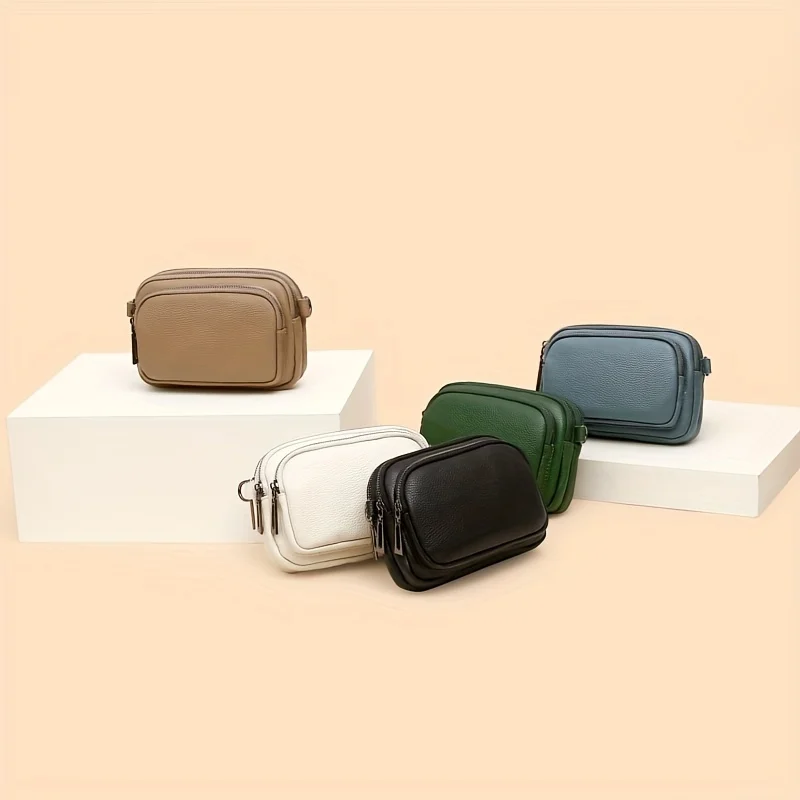 Classic Style Crossbody Bag, Women's Multi Layer Square Purse, Luxury Genuine Leather Shoulder Bag