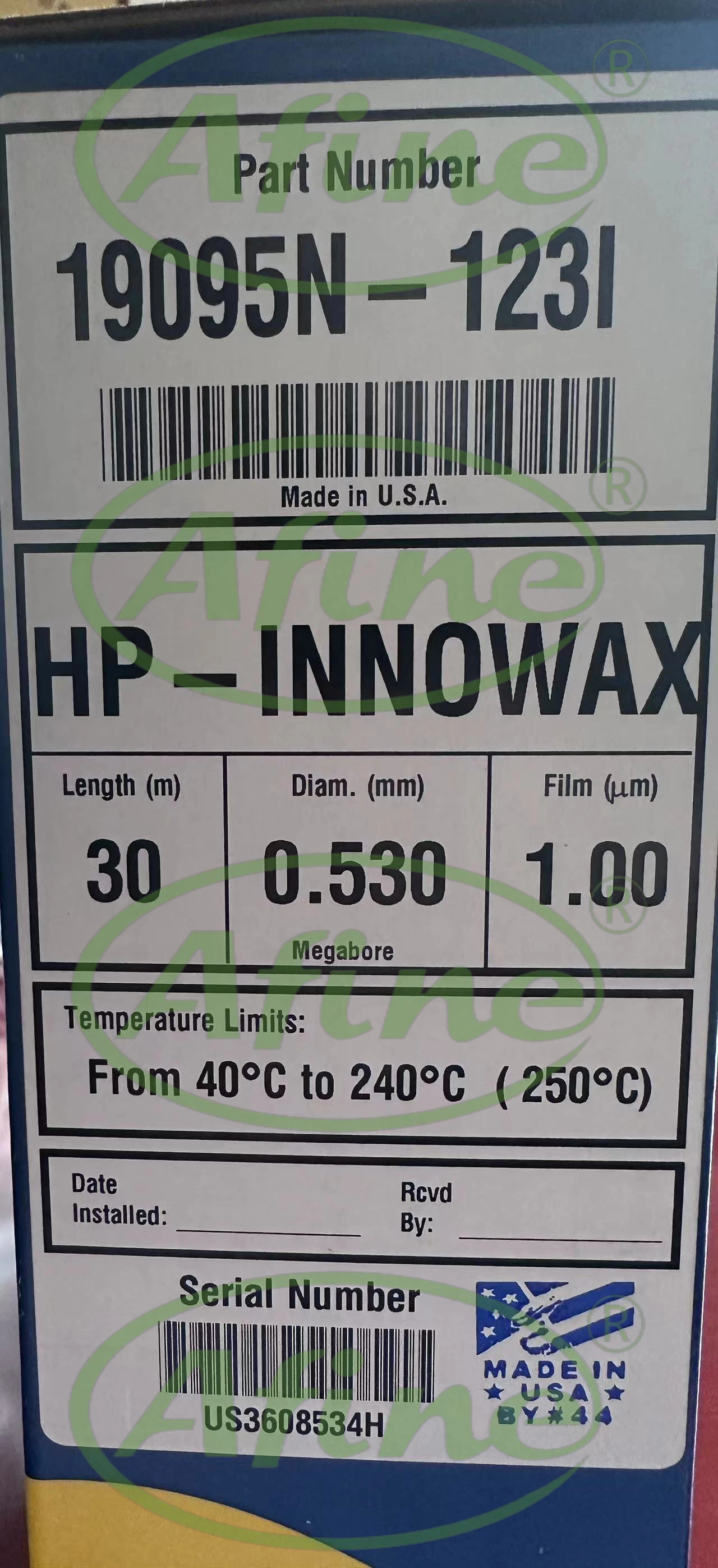 AFINE JW HP-INNOWax Columns 19095N-123I 30m 0.53mm 1.00µm GC Column 7inch Cage Agilent 5890 6890 7820 7890 8860 8890