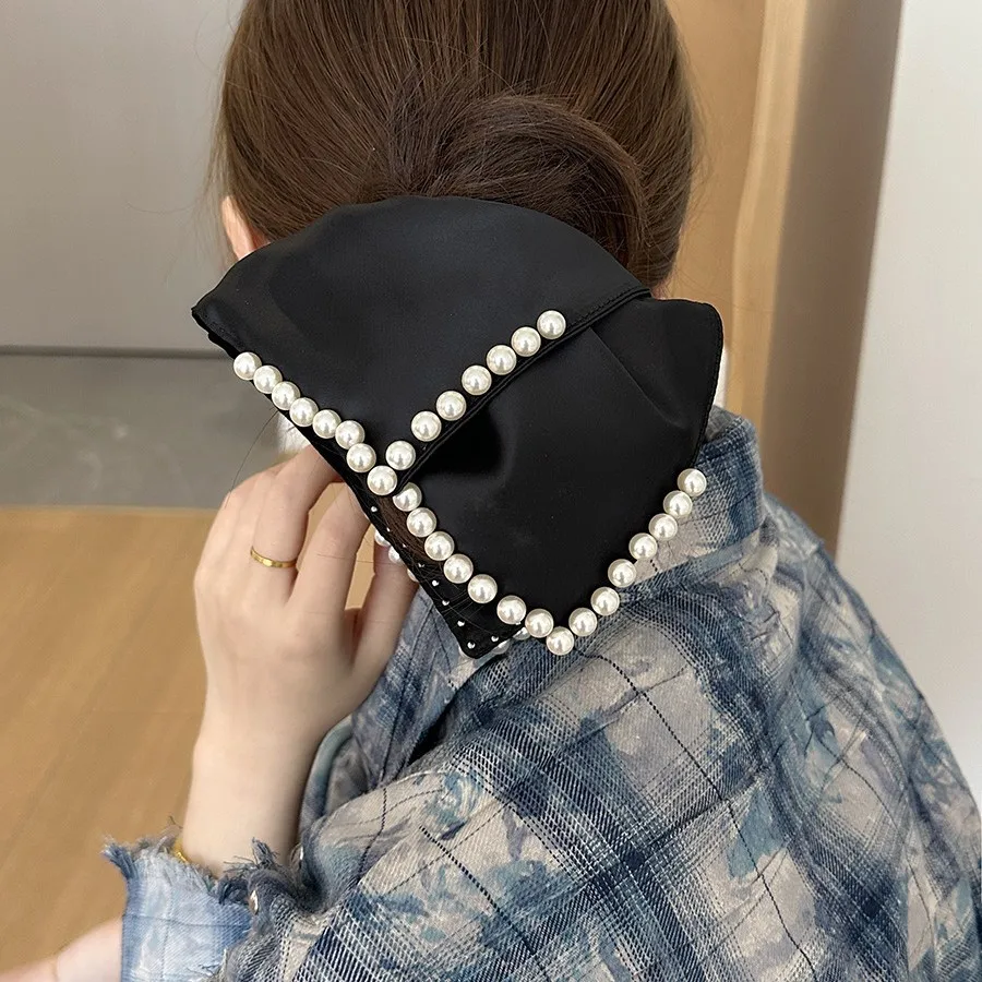 

French Beaded Satin Scrunchie Square Scarf Hair Tie Elegant Premium Versatile for Women Summer New