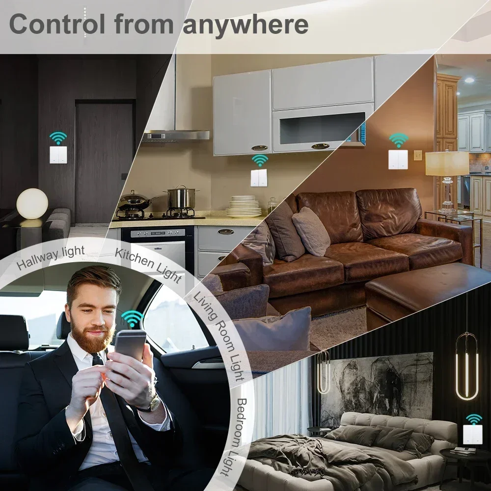 ZigBee Tuya Interruttore della luce da parete Telecomando senza fili Smart Home Life APP Pulsante senza neutro 2 3 vie UK EU On Off 1 2 3 Gang