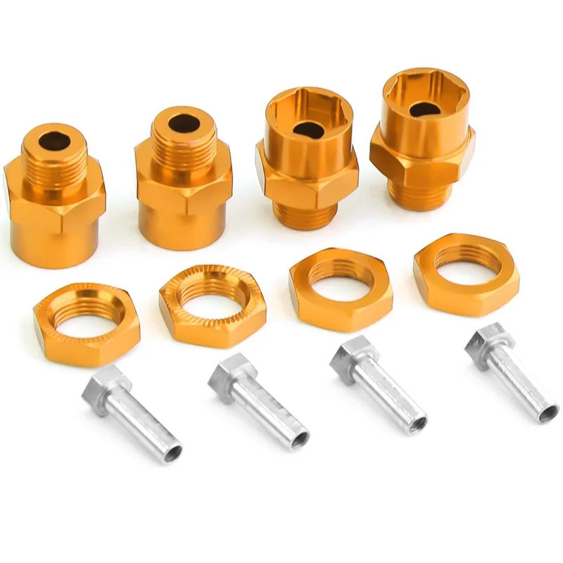 4PCS Metal Hex Adapter 12mm to 17mm Wheel Hex Hubs Adapter Extension Conversion Nuts for 1/10 RC Car,Yellow