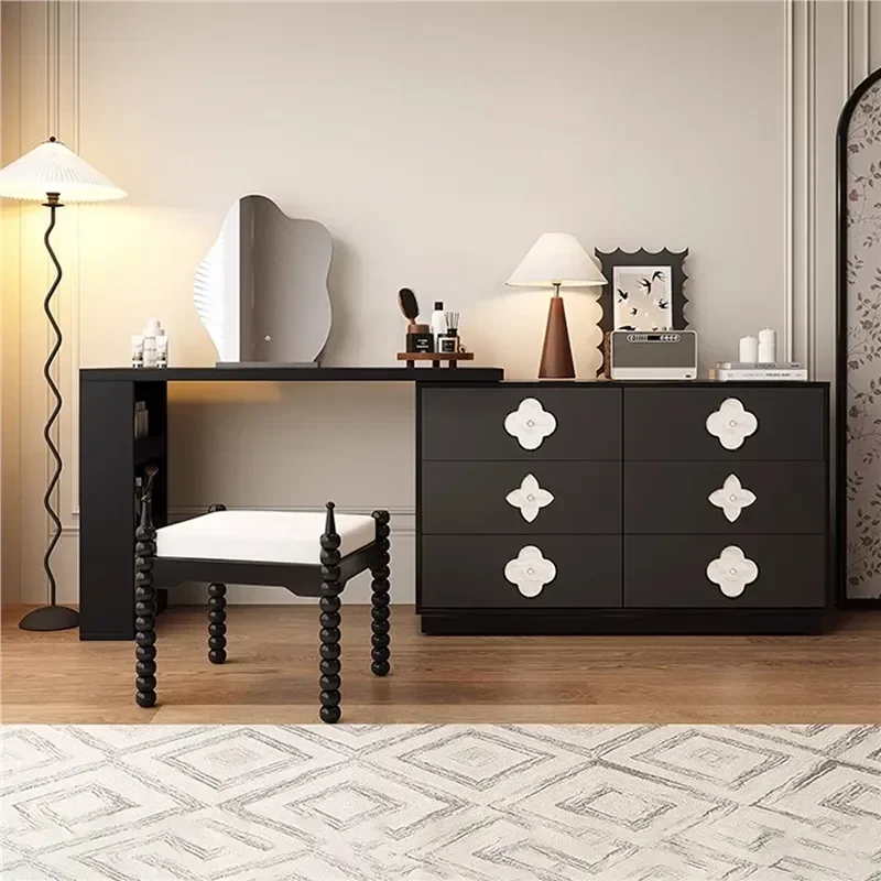 Retro French Four Leaf Clover Dresser Storage Cabinet Integrated Chest Retractable Bedroom Solid Wood Shell Makeup Table