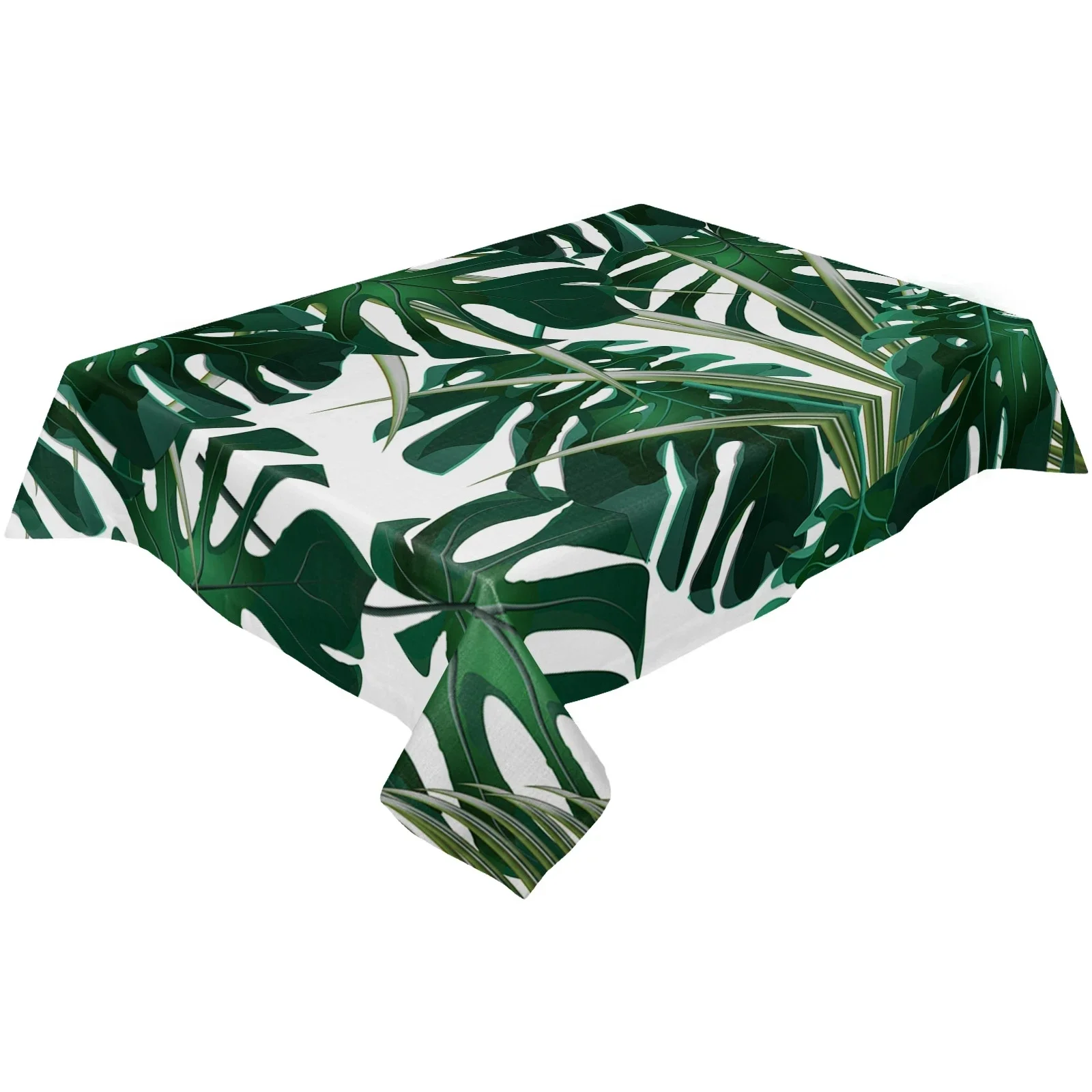 Tropical Jungle Leaves Monstera Green White Waterproof Tablecloths Kitchen Coffee Table Cloth for Living Room Dining Table Decor